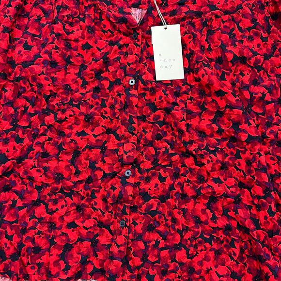 A New Day Women's Red Floral Print Button-Front Blouse - Size XXL - NWT - Picture 4 of 9